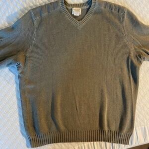 Eddie Bauer 100% Cotton Men's Sweater in Khaki Size L with Canvas accents GUC